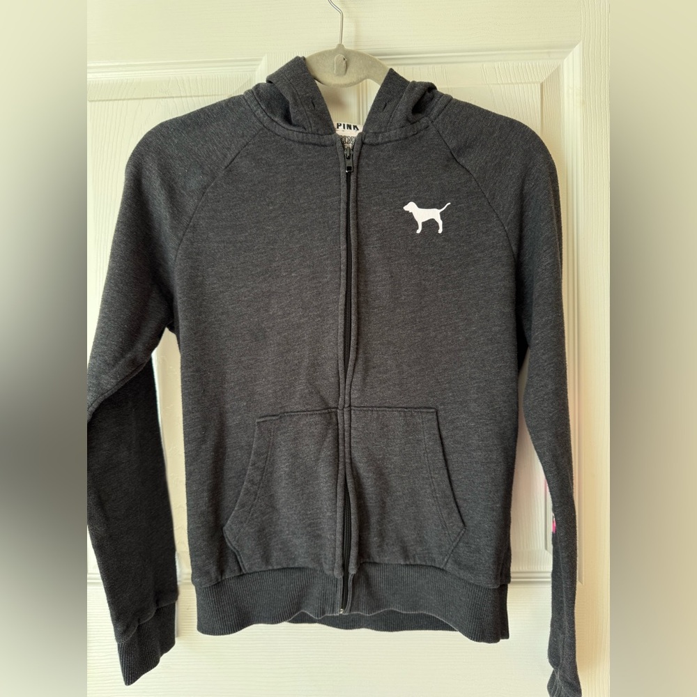 PINK GRAY ZIP-UP SWEATER